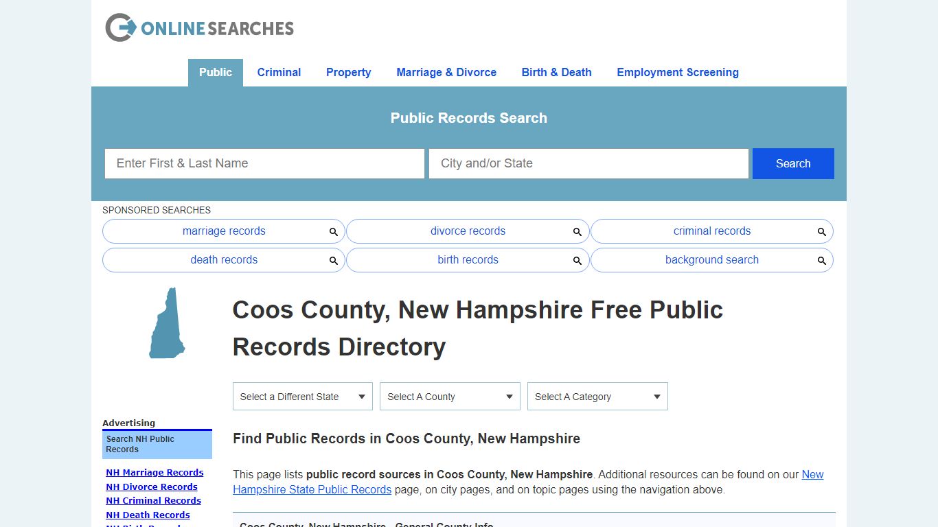 Coos County, New Hampshire Public Records Directory